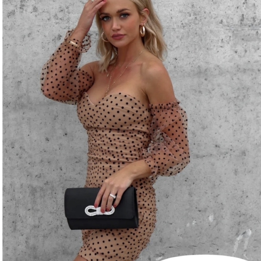 Vici Sheer Polka Dot Off-Shoulder Dress - Picture 2 of 5